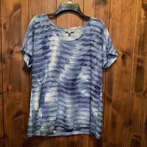 JM Collection Blue Wave-Print Short Sleeve Tee